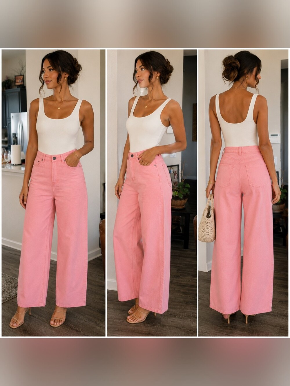 easel High-Rise Wide-Leg Jeans in Dusty Pink